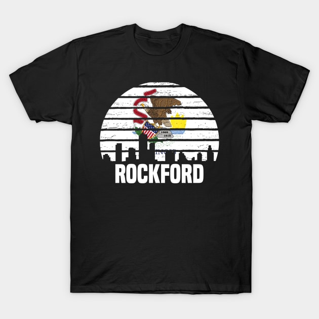 Rockford Illinois IL Group City Silhouette Flag Gift T-Shirt by jkshirts